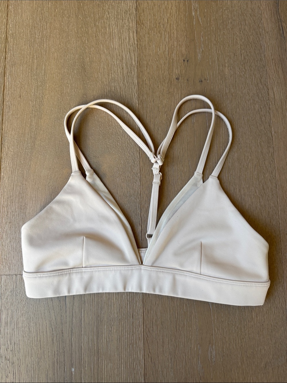 ALO Yoga Nude Colored Triangle Bra with Mesh Detail and Double Straps, XS